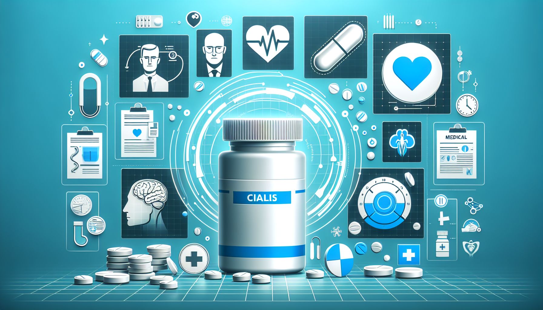 A pack of Cialis pills on a table with a glass of water